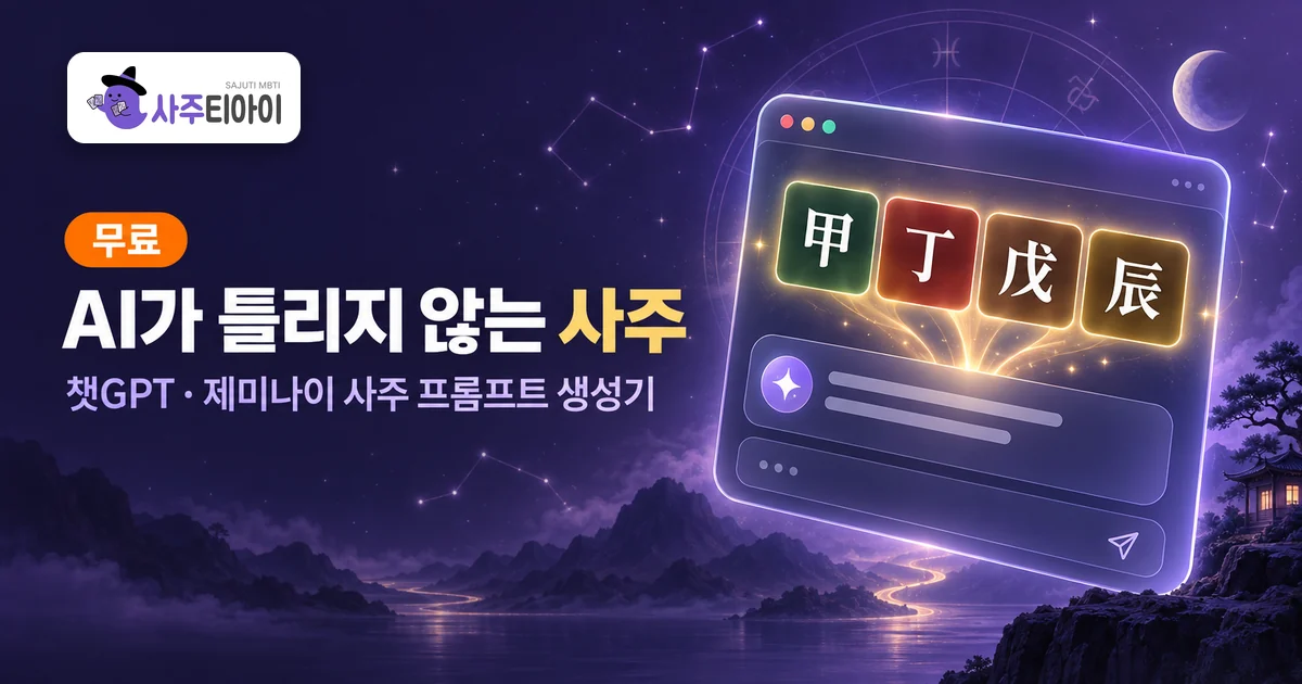 AI가 틀리지 않는 사주 - 챗GPT·제미나이 사주 프롬프트 생성기. 정확한 사주 명식(甲 丁 戊 辰)을 AI 채팅창에 넘기는 모습